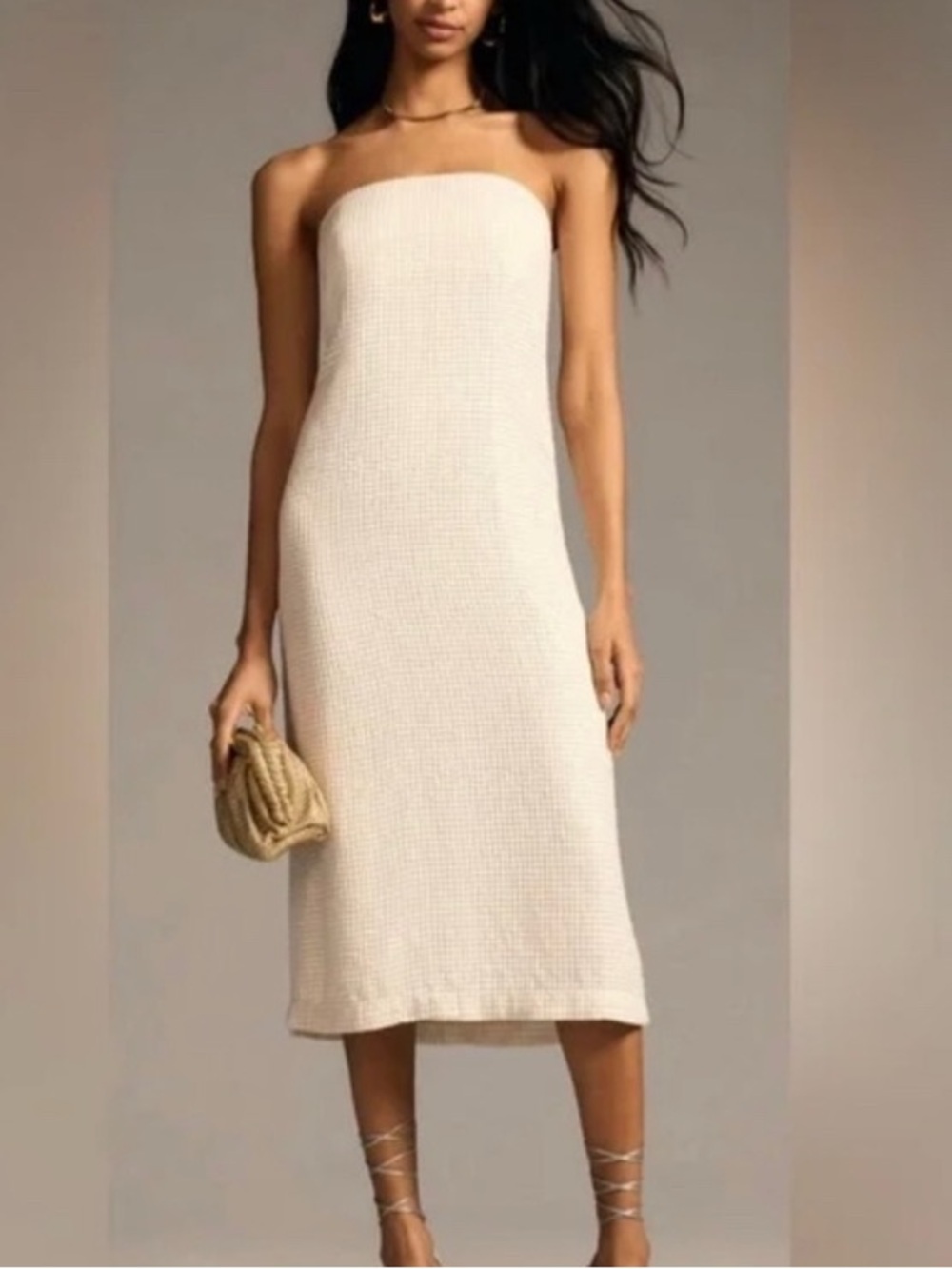 Anthropologie NWT Size XL White Glitter Sequin Strapless Full Maxi Dress